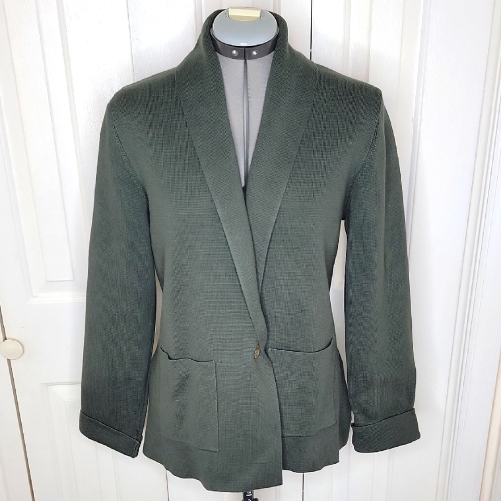 Summersalt Ribbed Cardigan Blazer with Shawl Collar Size Large Green